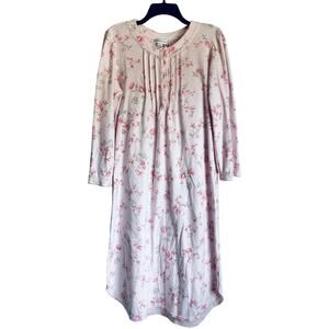 Miss Elaine Vintage Nightgown Long Sleeve Floral Pink White Lace M